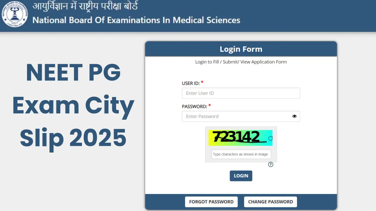 NEET PG Exam City Slip 2025